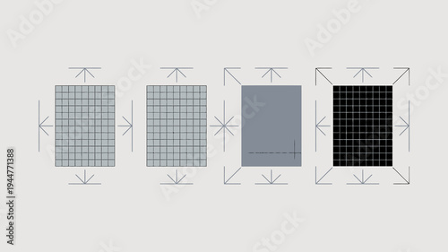 A minimalist graphic displays four square blocks each with a grid pattern progressively darkening in shade from light to black high quality professional detailed modern elegant