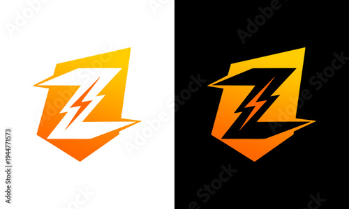 A stylized logo featuring a lightning bolt and letter Z on geometric shapes in orange and white on black and white backgrounds.