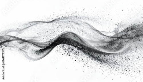 Abstract monochrome wavy smoke pattern on white