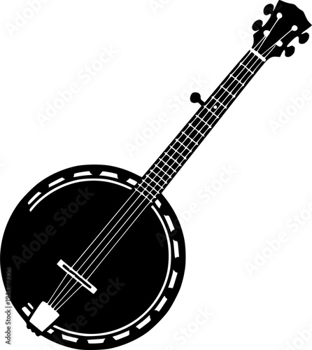 Banjo Silhouette Clean Minimal Flat Vector Black
