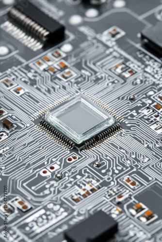 Modern microchip circuit board close-up: technology and innovation in microelectronics