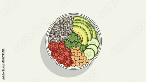 Illustration of a healthy food bowl with fresh ingredients.