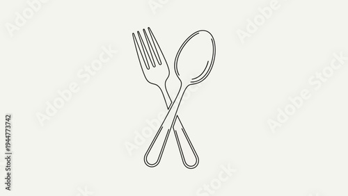 Minimalist crossed fork and spoon line art illustration on a white background