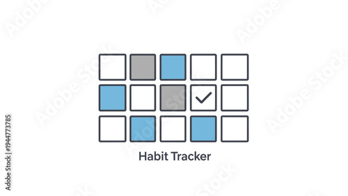 A simple graphic illustration of a habit tracker grid showing progress and accomplishment.