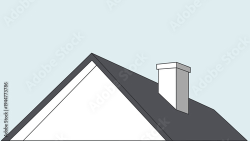 Minimalist illustration of a house roof with a chimney against a clear sky.