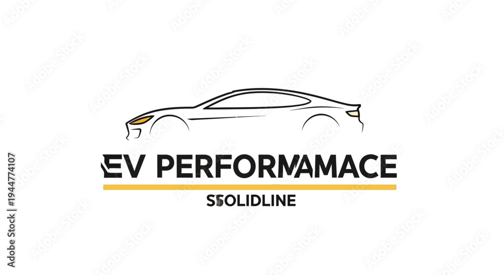 Fototapeta premium EV Performance Solidline Logo with Sleek Electric Vehicle Silhouette.