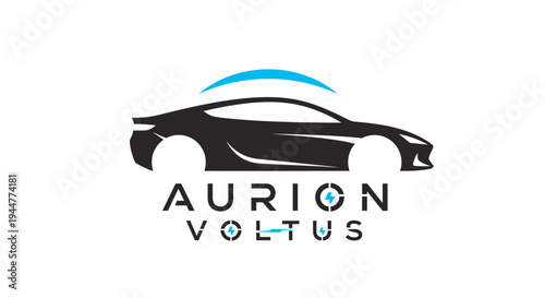 Sleek black car logo with blue signal for Aurion Voltus brand.