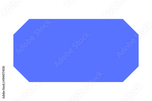 Blue elongated octagonal badge background. Blank geometric label element vector illustration.
