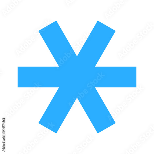 Light blue asterisk six point star. Abstract mathematical symbol or snowflake concept vector illustration.