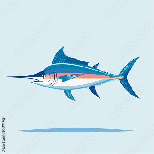 Blue Marlin Stylized Illustration – Elegant Ocean Wildlife Design