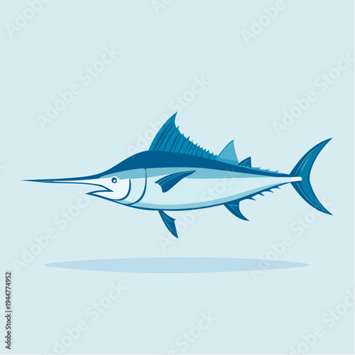 Marlin Illustration – Stylized Billfish Icon in Ocean Colors