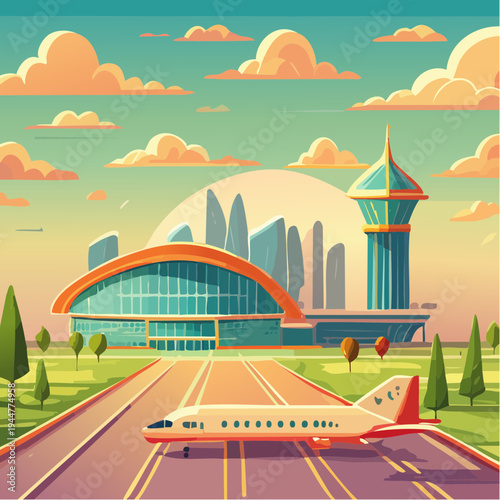 Airport Exterior Illustration – Modern Terminal and Air Transport Scene