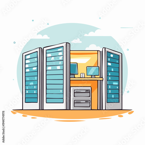 Data Center Aisle Illustration – Server Racks and Technology Infrastructure