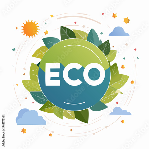 Eco Symbol Illustration – Sustainable Nature and Green Energy Concept
