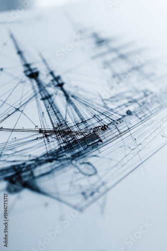 Detailed technical drawing of historic sailing ship blueprint