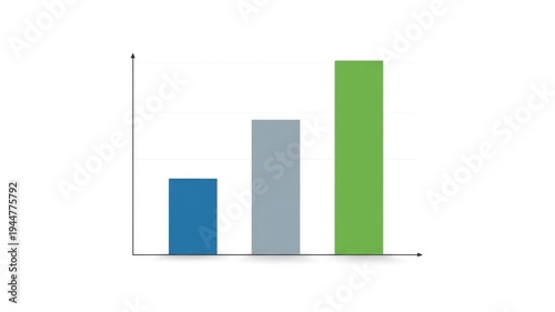 Colorful bar chart in blue, grey, and green for business presentation in modern minimalist style with bright vibrant colors in flat design for infographic