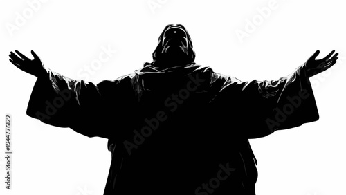 silhueta jesus cristo bracos abertos isolado fundo branco conceito fe espiritualidade