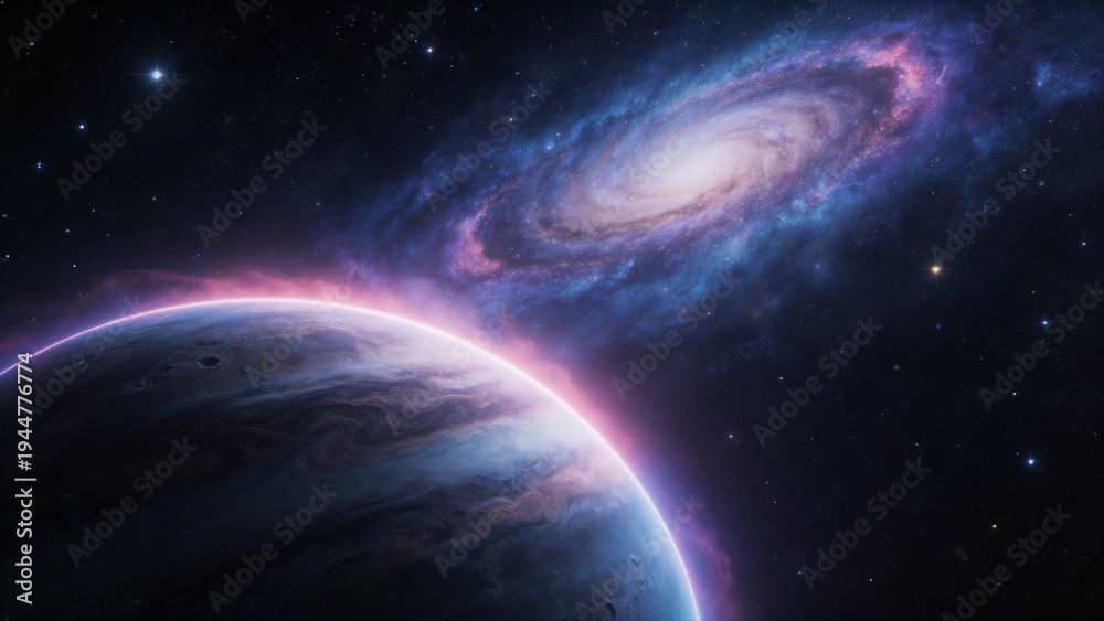 Fototapeta premium Cosmic Exploration, Planet Discovery, Outer Space, Digital Art, Galactic Environment, Spectacular View, Universe Concept