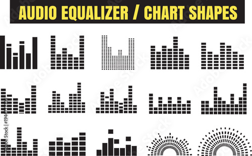 Audio equalizer and chart shapes graphic illustrations for design