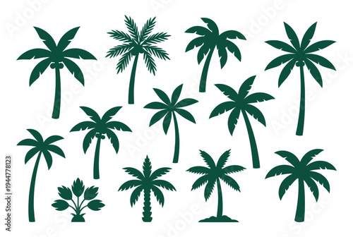 Tropical palm tree vector silhouettes for summer vacation and beach themed designs and prints