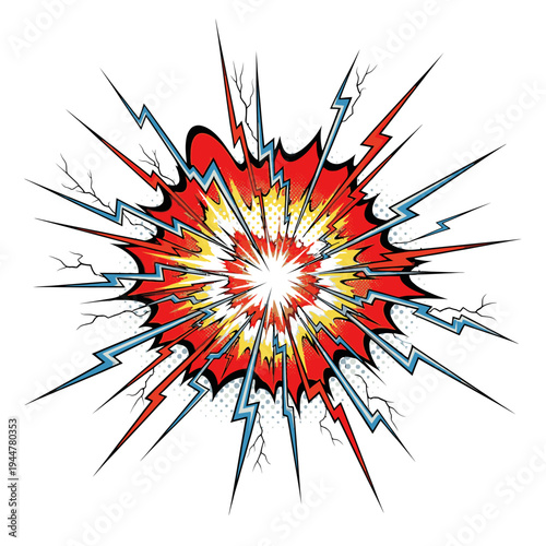 Explosion Comic Book Style, Burst of Energy, Action, Impact, Sound Effect, Dynamic, Retro, Graphic Element