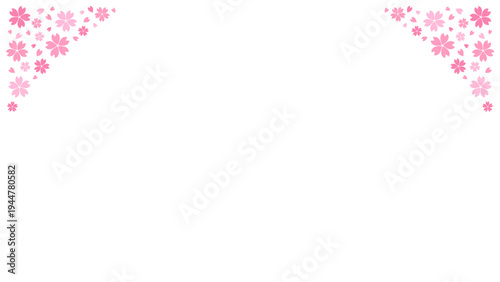 Spring Japanese flower corner frame background with falling cherry blossoms for poster, web design, card.