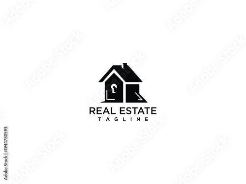 Modern Real Estate Logo Design House with Keyhole Symbol for Property Home Security Investment.