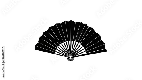 Black Handheld Folding Fan Isolated.