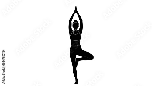 Woman Practicing Yoga in Tree Pose Silhouette.