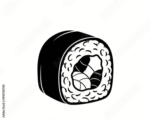 Black and White Illustration of Sushi Roll.