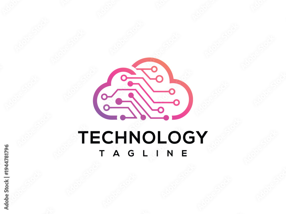 Fototapeta premium Cloud Technology Logo Digital Network Computing Icon Modern Tech Data Solutions.