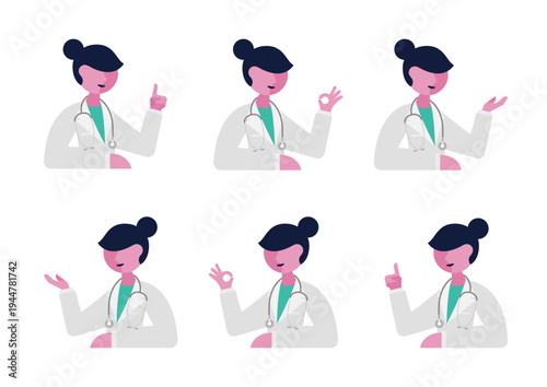 女医のハンドサインのイラスト素材セット