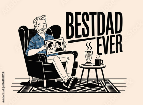 Best Dad Ever Father's Day Illustration. Graphic illustration celebrating fatherhood with Best Dad Ever lettering. Perfect for Father's Day cards.