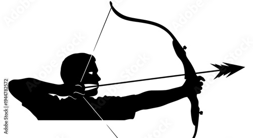 Man aiming bow and arrow sideways.