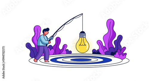 Man fishing for a light bulb.