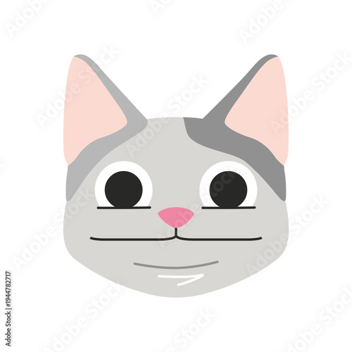 Polite cat emoji with restrained expression and awkward forced smile. Meme style kitten face. Trendy modern vector illustration isolated on white background, hand drawn, flat design