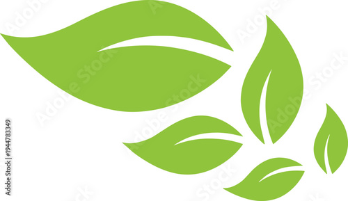 Green leaf icon collection representing eco friendly nature, organic environment and sustainability concept, minimal flat vector leaves isolated on white background for design