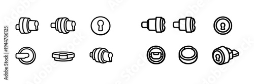 Collection of door lock cylinder and keyhole icons for security and hardware design projects on white background