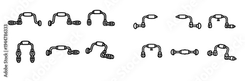 Set of hand brace icons for woodworking and carpentry manual drilling tools isolated on white background