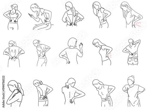 Female Back Pain and Neck Pain Medical Illustration Collection