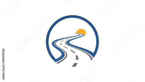 Roadway transportation travel blue circular logo.