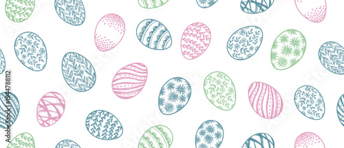 Seamless Pattern of Hand-Drawn Pastel Easter Eggs