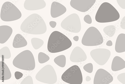 Light gray and white scattered pebble and rounded triangle abstract pattern background. Flat vector soft monochrome organic shape confetti. Modern minimal calm wallpaper design