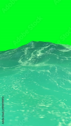 Vivid blue sea with frothy waves and dynamic motion on green screen vertical video