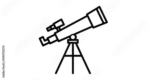 Minimalist line art icon of an astronomical telescope for stargazing, space exploration, scientific discovery, and celestial observation.