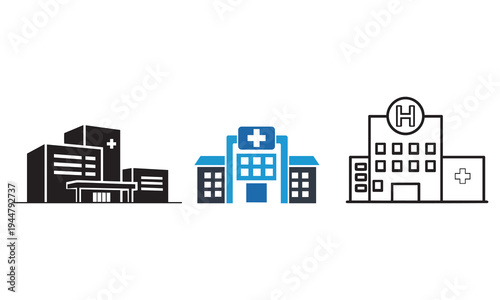 Set of 3 hospital building icons vector