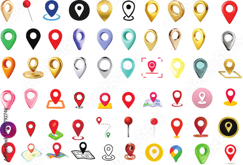 Collection of Map Location Pins and GPS Markers Icons
