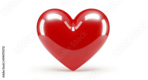 Glossy red heart, a 3D digital symbol of love and affection, rendered with reflections on a pristine white background, perfect for romantic and emotional themes