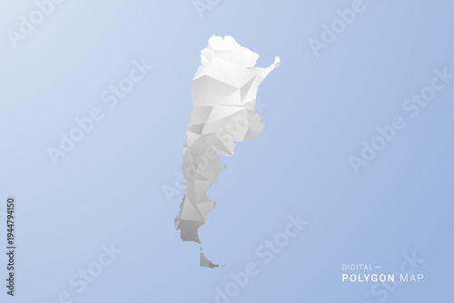 Argentina Map - polygon style vector illustration in gray, white and blue tone, low-poly geometric design, minimal silhouette, suitable for infographic and modern design.