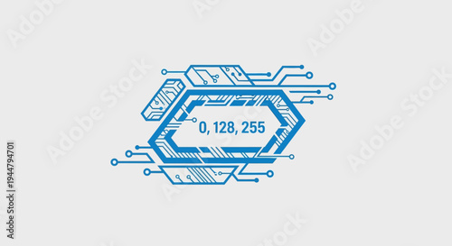 Blue Circuit Board with Binary Code.